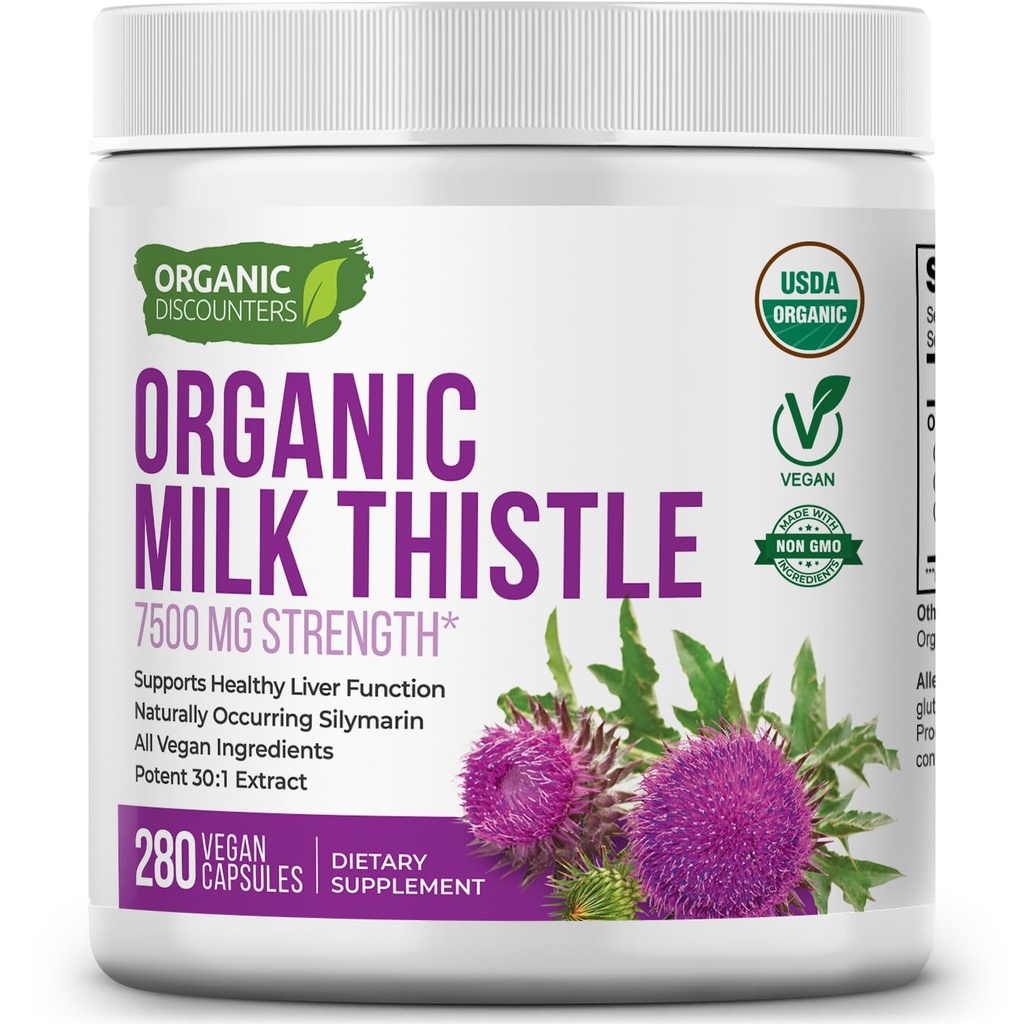 USDA Organic Milk Thistle 30: 1 Extract Kapsle, 280 Vegan Kapsle, Bohaté na Silymarin Flavonoids, Čistota jater a Játra Detox Podpora, Standardizovaný 30X Extract, Made in the USA