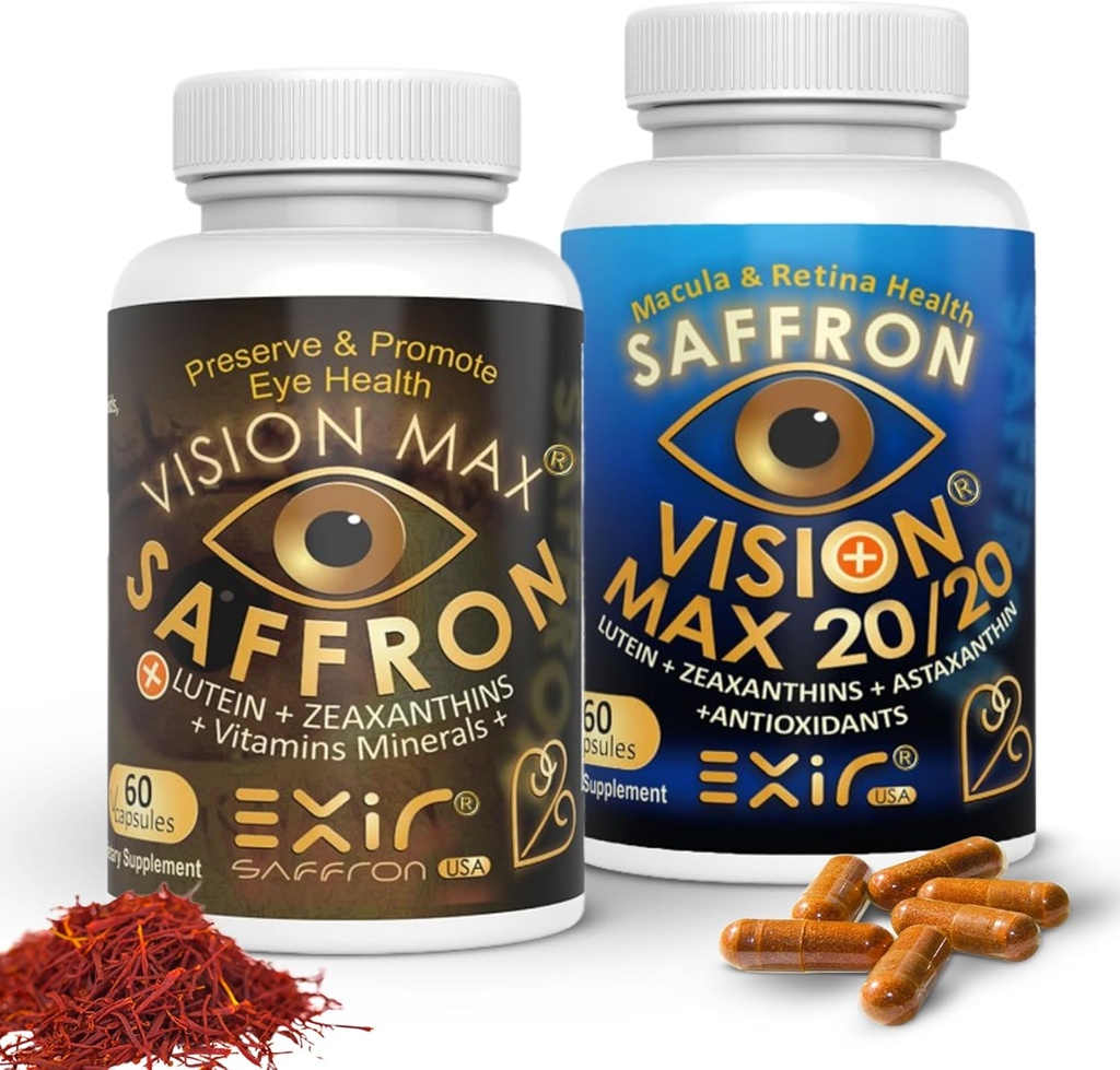 EXIR oční vitamíny doplňky, Sada 2 - Podporuje Retina Macular, 120 Kapsle