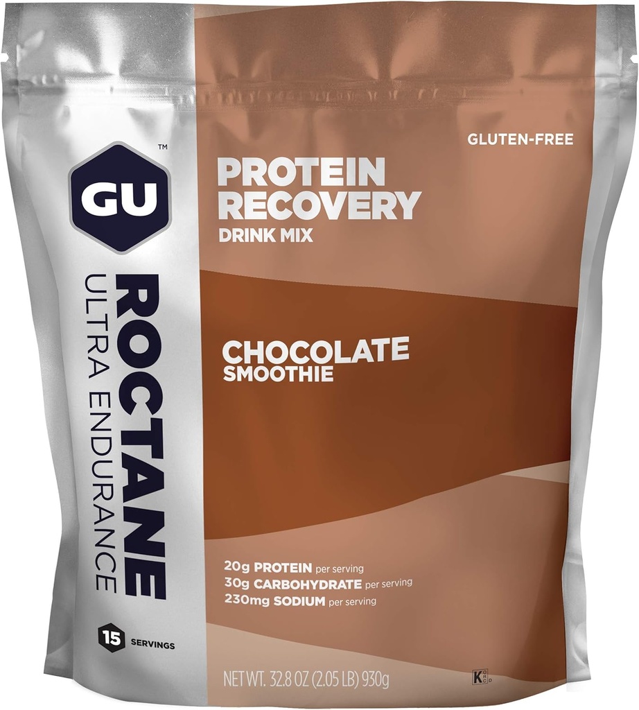 GU Energy Roctan Ultra Endurance Protein Recovery Drink Mix, gluten- Free a Kosher Dairy, Recovery Support After any Workout, 15- Serving Pouch, Chocolate Smoothie