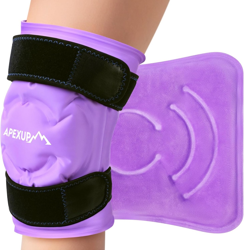 APEXUP Ice Pack for Knee Pain Relief, Large Reuse Wrap After Surgery, Flexible Gel Cold Pack for Injuries, Pain Relief for Back, Rameno, Elbow, Ankle and Leg (Purple, L 1PK)