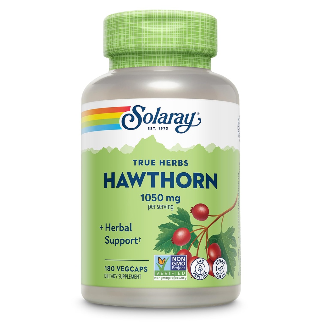 SOLARAY Hawthorn Berry Kapsle 1050 mg - Soothing Herbal Support - Hawthorne Berry Supplement pro celkovou wellness podporu - All Berry, Vegan, Non- GMO, 60 Day Garance, 90 Servings, 180 VegCaps