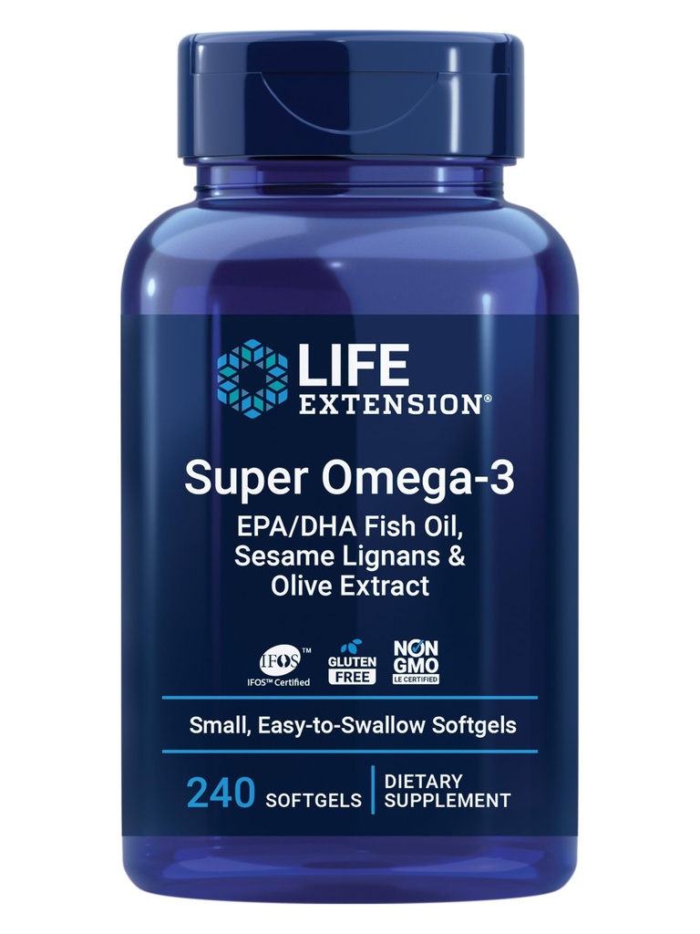 Life Extension Super Omega33 EPA / DHA Fish Oil, Sezame Lignans & Olive Extract - Heart Health, Brain Health, Zánět zdraví, Gluten- Free, Snadno polykat, Non- GMO, 240 Softgels