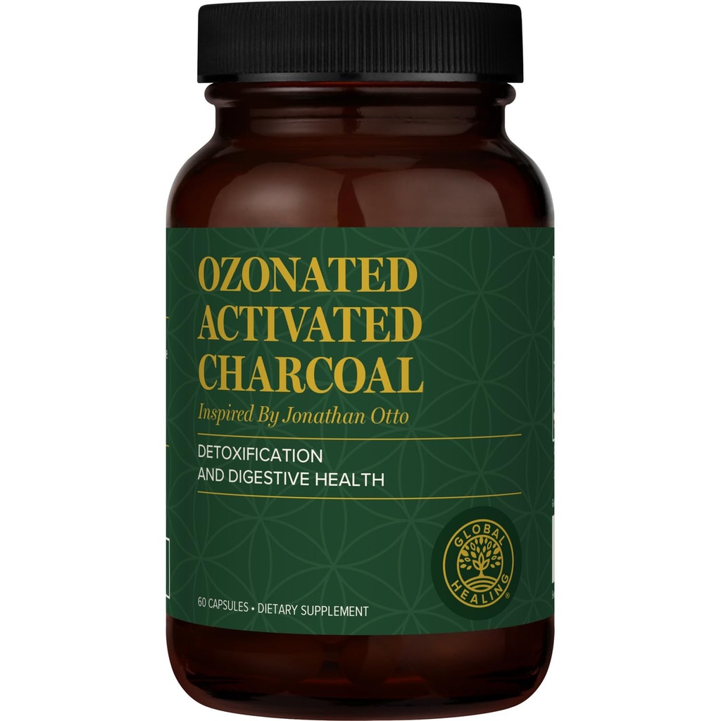 Globální léčebné centrum - Ozonated Activated Charcoal Powder - Advanced Digestive Detox That Adsorbs Internal Unwanted Compounds - Pomáhá zmírnit příležitostný plynový discomform - 60 Activated Charcoal Pills