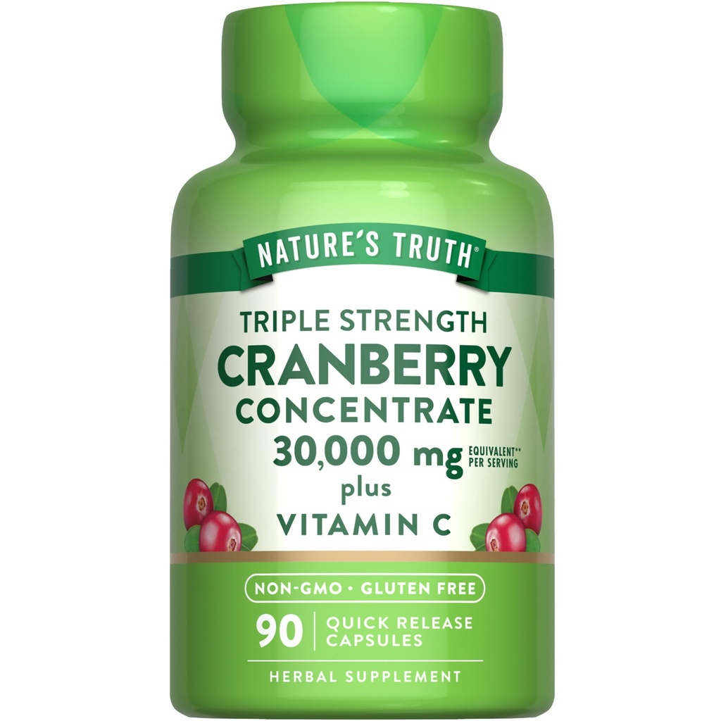 Nature 's Truth Cranberry koncentrát pilulky 30,000mg colum124; Plus vitamín C colum124; Triple Strength Support Capsules Cranberry Concentrate Pills 30,000mg Cluten & gluten zdarma