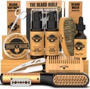 Beard Straightener Grooming Kit pro muže, Beard Growth Kit, Wash, Brush & Comb, Nevoňavý růstový olej, Všechny přírodní Chanel Balm, Conditioner, Razor & Nohy, Velký dárek nápady pro muže (Bamboo)