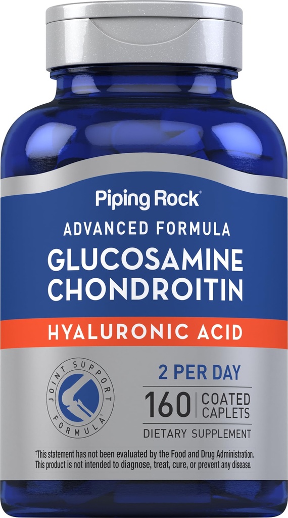 Piping Rock Glucosamine Chondroitin pro ženy a muže 124; 160 Kaplety 124; Dodatek s Hyaluronic Acid 124; Advanced Formule 124; Non- GMO, gluten zdarma