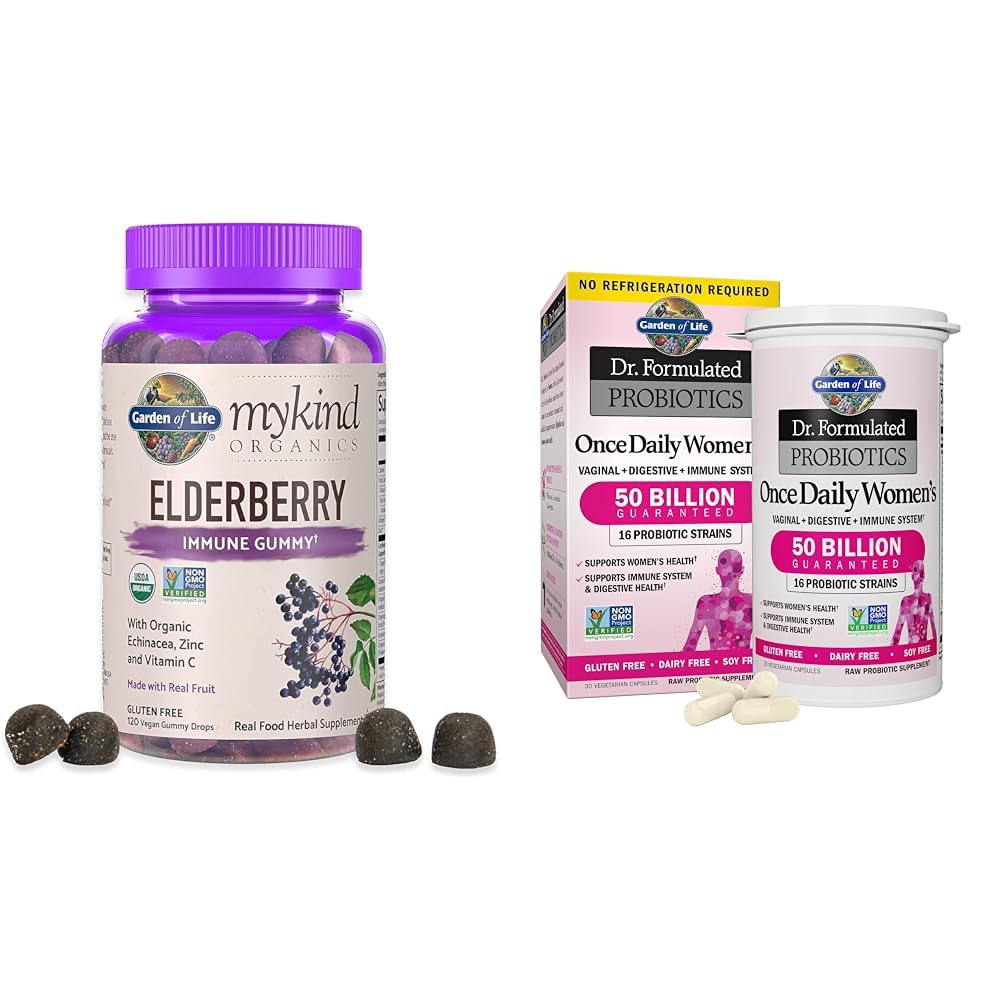 Zahrada života Organics Elderberry Gummies pro dospělé a děti - Imunitní Supplement pro podporu s organickým ovocem &, Dr. Formitated Women 's Probiotics Once Daily, 16 Strains, 50 Milionů, 30 Kapsle