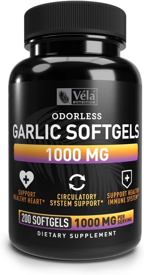 Odorless Česnek dodatek 124; 1000 mg na servírování 124; Podpora srdce zdraví, cirkulace, a imunitní systém 124; GMP Certified, Non- GMO, 3. strana testováno 124; 200 Kapsle