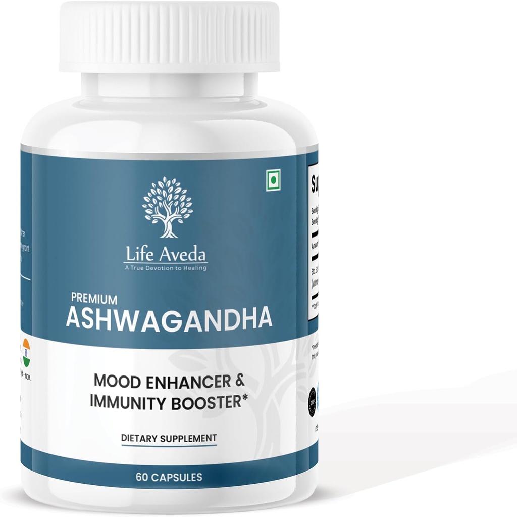 Život Aveda Ashwagandha 500mg, 60 Kapsle - Přírodní Bylinný dodatek pro dospělé (1- měsíční dodávka)