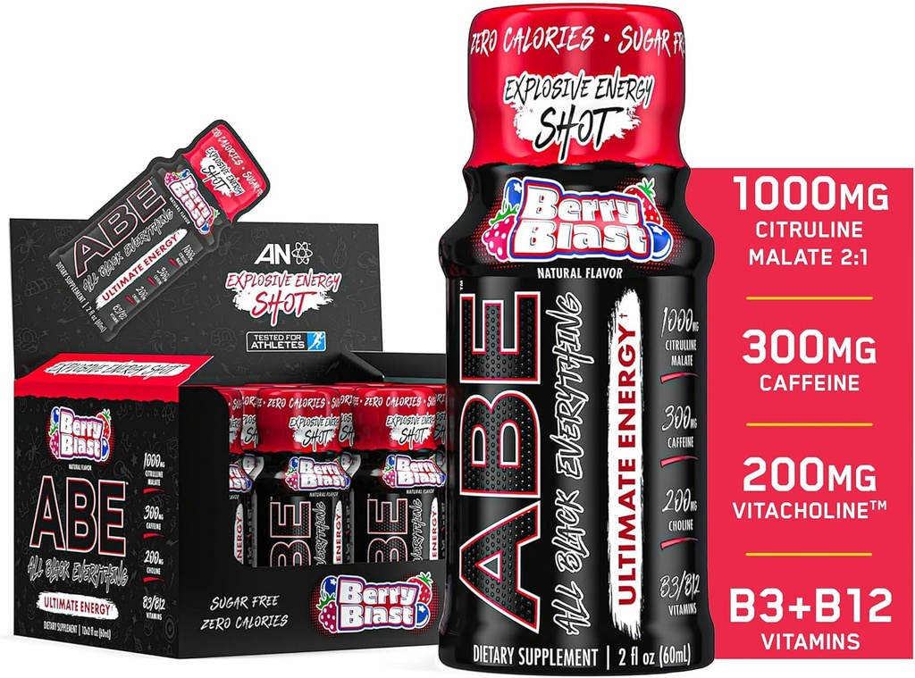 Všechny černé vše energie střílí 124; 12 balení 124; 300mg kofeinu 124; Berry výbuch 124; nula cukr 124; Energy Focus dodatek 124; Nootropní směs pro tělocvičnu nebo práci