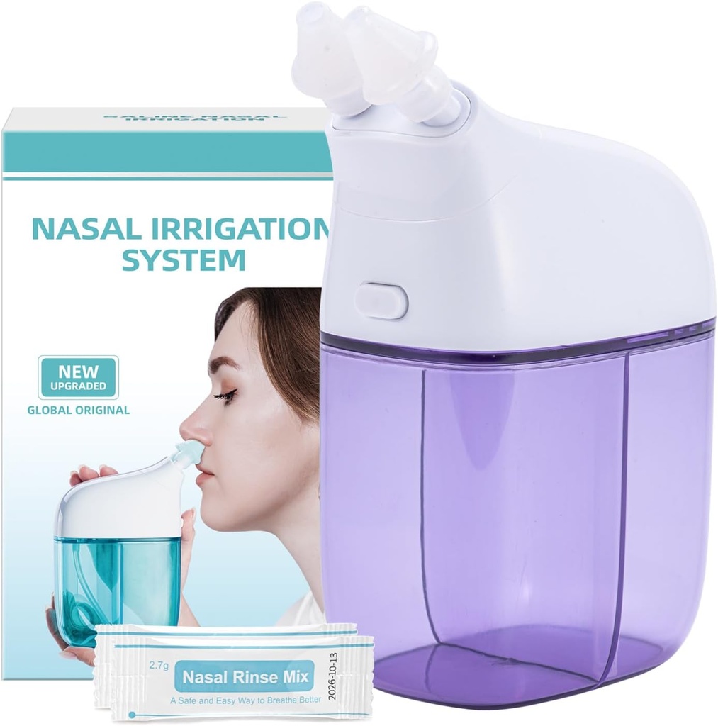 Nazální zavlažovací systém s 30 Saline Packets, Sinus Rinse Machine, Nose Sinus Cleaner Machine s nádrží na vodu a odpad - Fialová