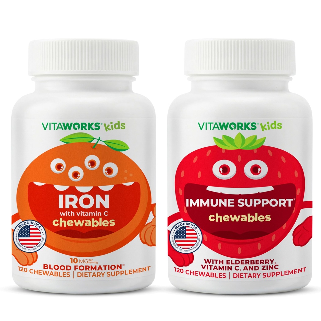 Kids Iron 10mg + vitamín C Žvýkačky + bezinky + zinek + C Žvýkací pouzdro