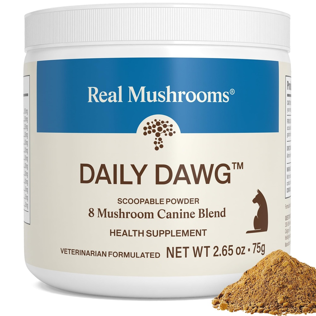 Real Houby Celý pes Zdraví - Funkční Houba Směs pro psy s Lví hřívou, Cordyceps, Turecko Ocas, Reishi, Shiitake pro celkové wellness psů - 2.65 oz Powder Supplement