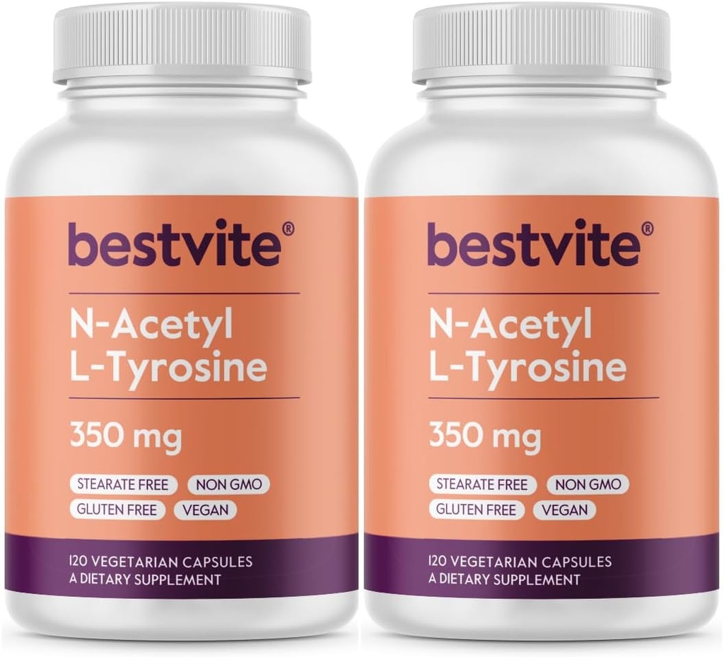 BESTVITE N- acetyl L- tyrosin 350mg (NAT) (240 tobolek) (120 x 2) - No Stearates - Non GMO - bez glutenu