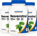 Nutricost Resveratrol 700mg; 120 Zeleninové kapsle - 50% Trans- Resveratrol (3 láhve)