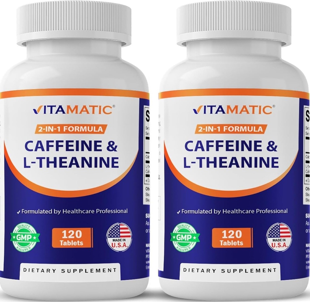 Vitamatic Caffeine pilulky s L- Theanine - 300 mg per Tableta - 120 Vegetariánských tablet (balení po 2, celkem 240 tablet)