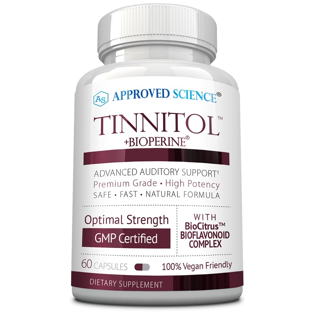 Schválené vědy Tinnitol - Tinnitus Support Supplement - Ease ringing in The Ears - Boost vnitřní ušní zdraví - 60 Kapsle - Made in The USA