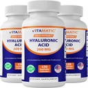 Vitamatic 3 Pack Hyaluronic kyseliny doplňky 200mg - Podporuje zdravé spojovací tkáně a spojky - Podpora mladistvé zdravé kůže - Celkem 360 Kapsle