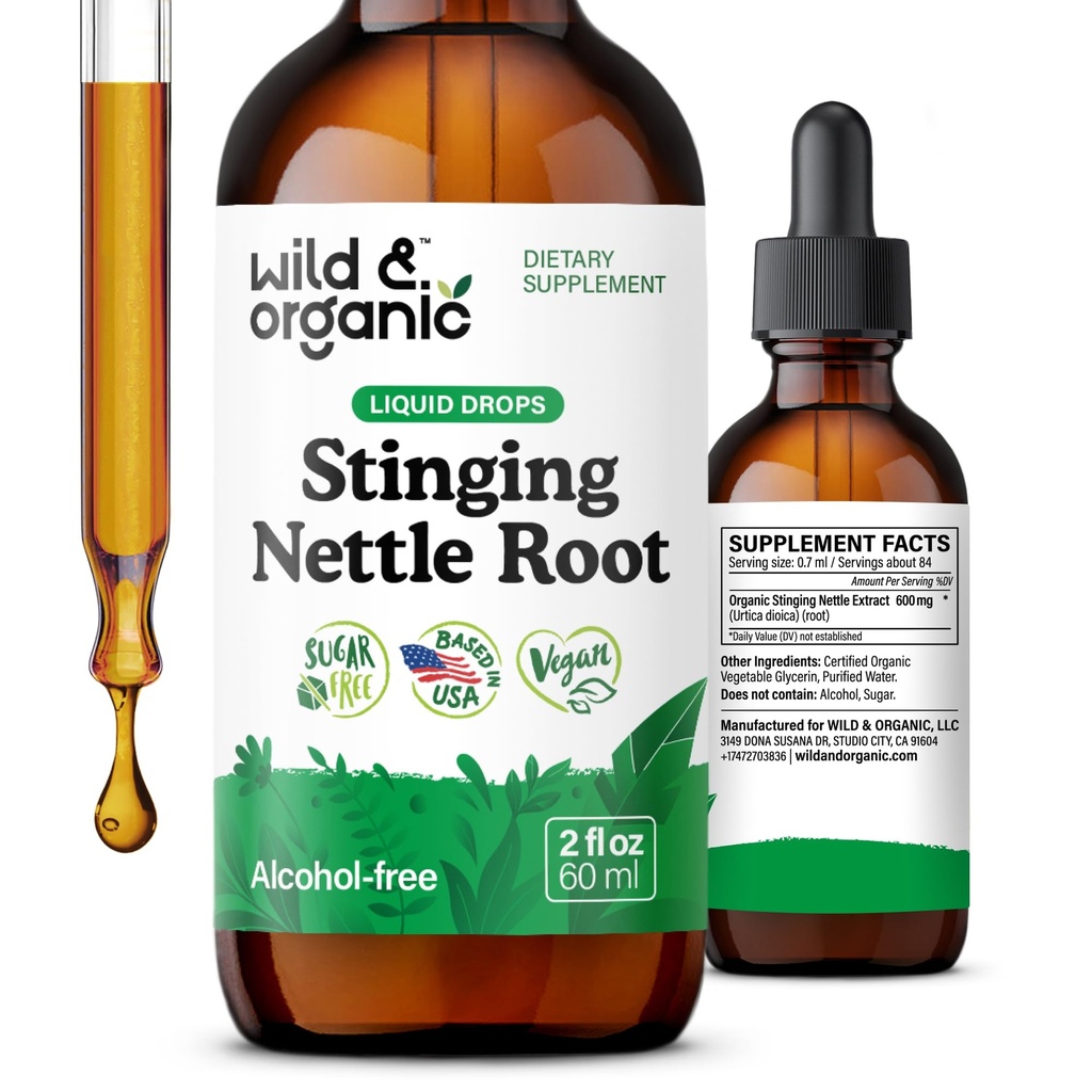 Wild & Organic String Nettle Root Drops - String Nettle Extract Tinkture for Men & Women - Liquid Urtica Dioica Supplement - Vegan, Sugar & Alcohol- Free - 2 fl oz