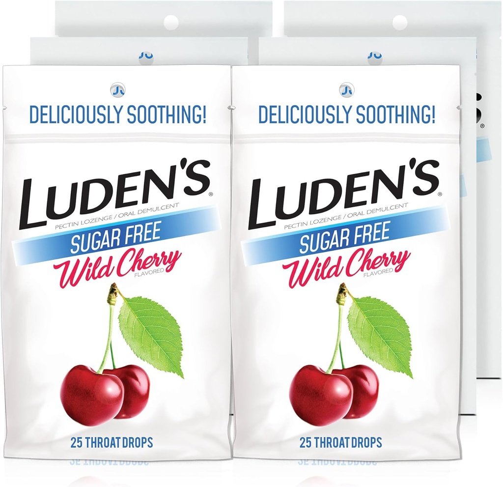 Luden 's Sugar Free Wild Cherry throat Drops, Sore throat Relief, 25 Count (6 Pack)