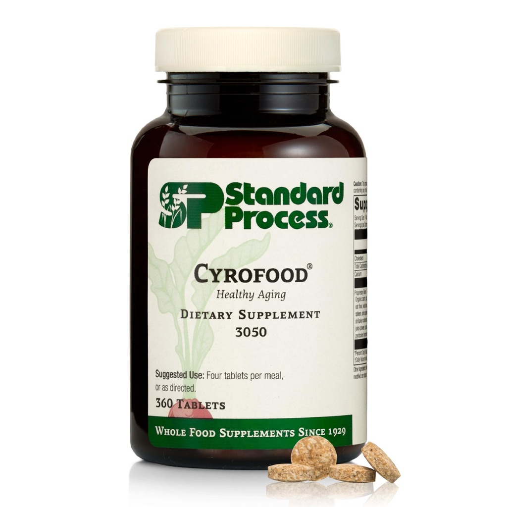 Standard Process Cyrofood - Doplněk podpory zdravého stárnutí - Nutriční dodatek s bovinní nadledvinkou, Reishi Houbový prášek, Organická mrkev & Více - Celý doplněk na bázi potravin - 360 Tablety