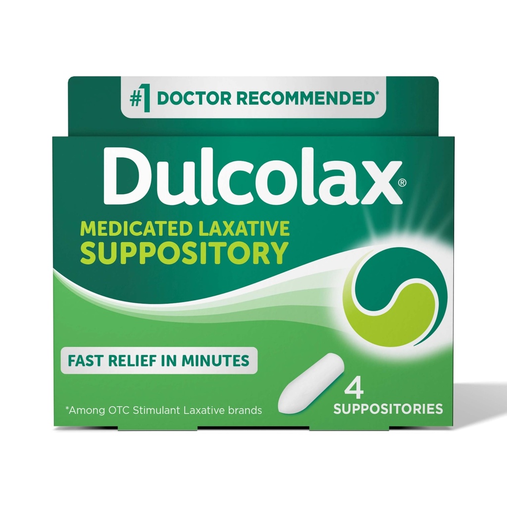 Dulcolax Stimulant Laxative Medicated Suppositors, Predictable & Effective Constolly Relief, Bisacodyl 10 mg, 4 Počet