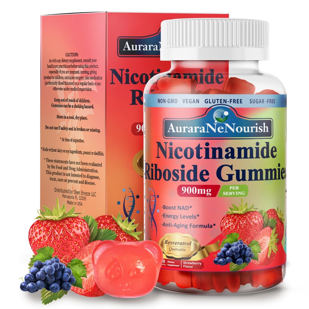 NAD Doplněk Gummies Sugar- Free, NAD Nicotinamid Riboside Resveratrol 900mg w. Quercetin, kolagen Biotin & Vitamin, High potency NAD Resveratrol doplňky pro anti aging, Energy, Focus