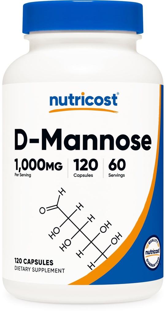Nutricost D- Mannose 1000mg per Serving, 120 Kapsle - 500mg per Capsule, Močový trakt Zdraví, Non- GMO a gluten zdarma