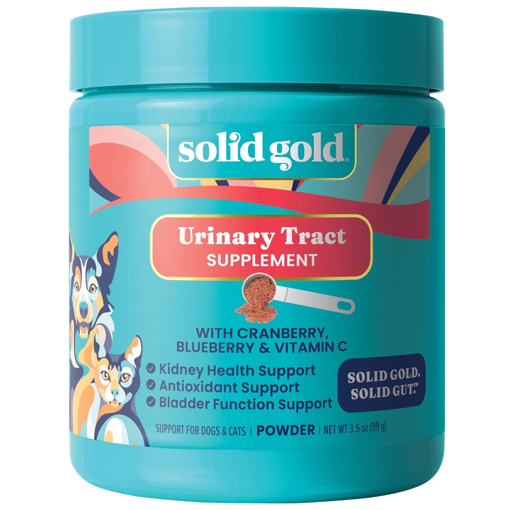 Solid Gold Cat & Dog Vitamíny pro UTI - Práškový brusinkový dodatek pro psy & kočky - Močový trakt, močová měchýř & Podpora ledvin pro psy & kočky - Cat & Dog UTI Přes Counter dodatek Powder- 3.5oz