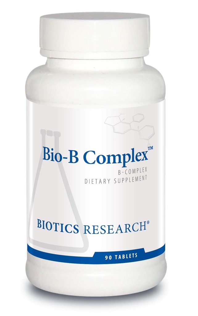 Biologický výzkum Bio B Komplex vysoké potence B- komplex s folátem a vitaminy B2, B6 a B12 pro výrobu energie, podporuje kardiovaskulární funkce, metabolické cesty, Brain Health 90 Tabs