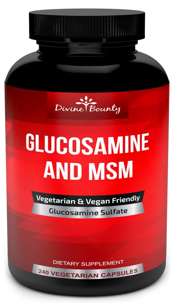 Divine Bounty Glucosamine Sulfath dodatek (2000mg / Serving) s MSM - 240 Malé Vegetariánské kapsle - Bez měkkýšů nebo škodlivé přísady