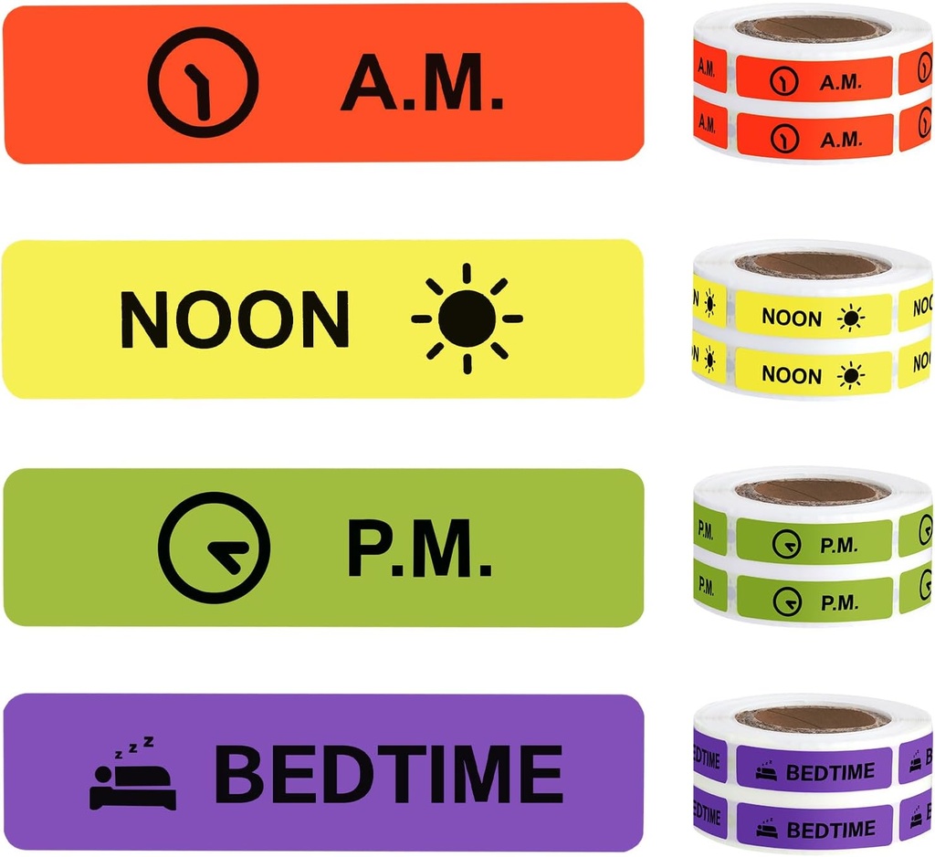 Lékařské nálepky Léčebné návody Nálepka na permanentní papír etiketa AM NOON PM Bedtime for Pill Case Planner 0.4 * 1.6inch (500 per Roll 4 Pack)