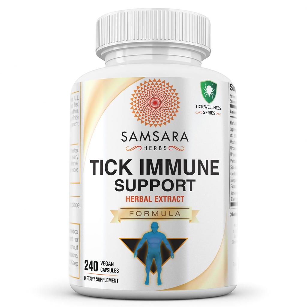 Samsara Herbs Tick Imunitation Support - Japonská Knotweed, Kočky dráp, Andrographis, Cryptolepis, Sarsaparilla, Resveratrol, Tick Bite Support 240 Kapsle