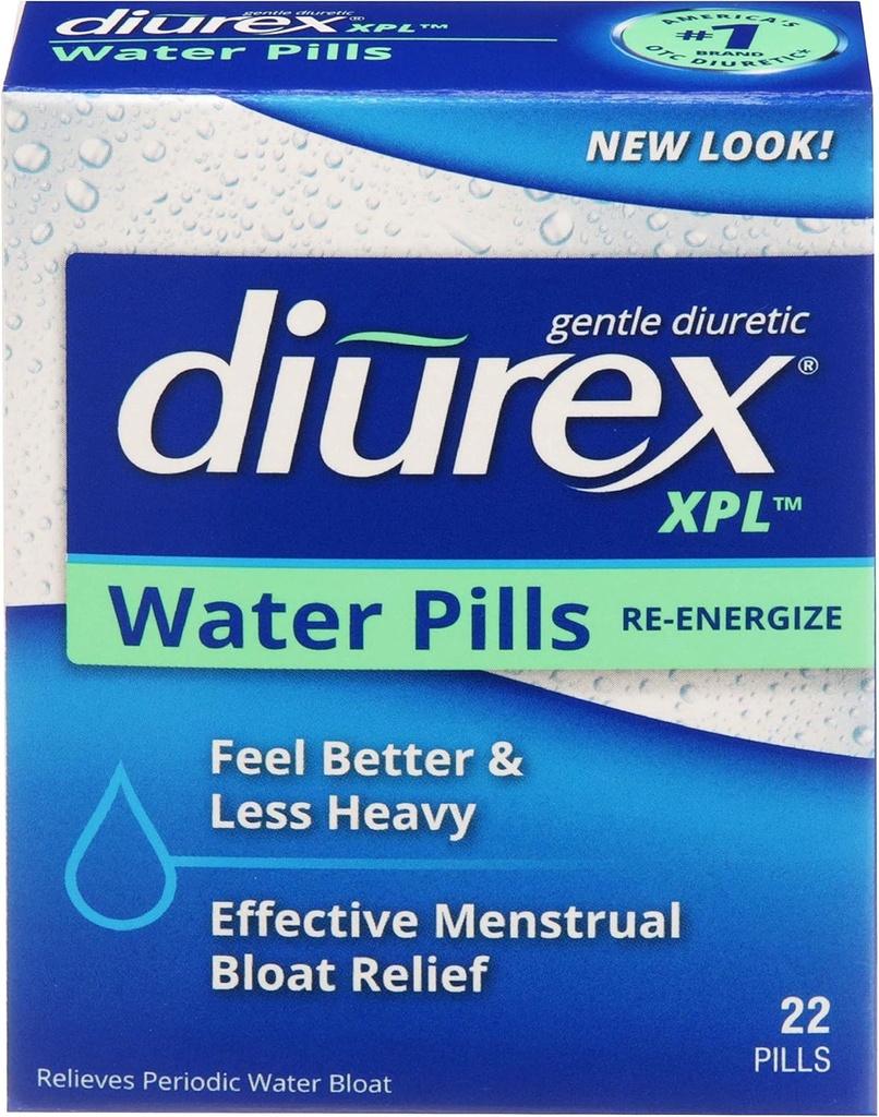 Diurex XPL Re- energizující vodní pilulky - Relieve Bloating & Únava - 22 Počet