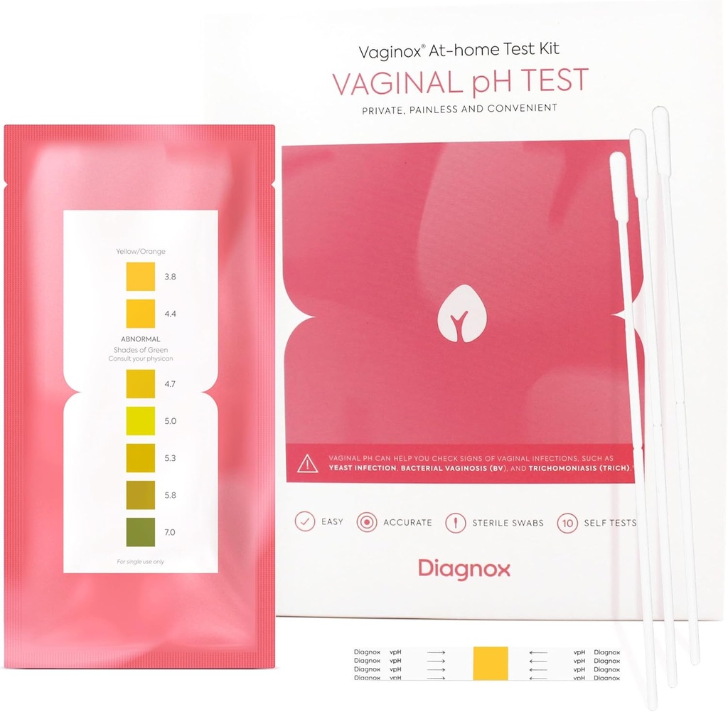 DIAGNOX ZDRAVOTNÍ Ženy Vaginální pH test Kit 124; Sterilní baňky 124; Domácí kvasinková infekce test & BV testovací proužky 124; rychlé, přesné, klinické Stupeň pH Balance Domácí test 124; FSA / HSA způsobilé (balení 10)