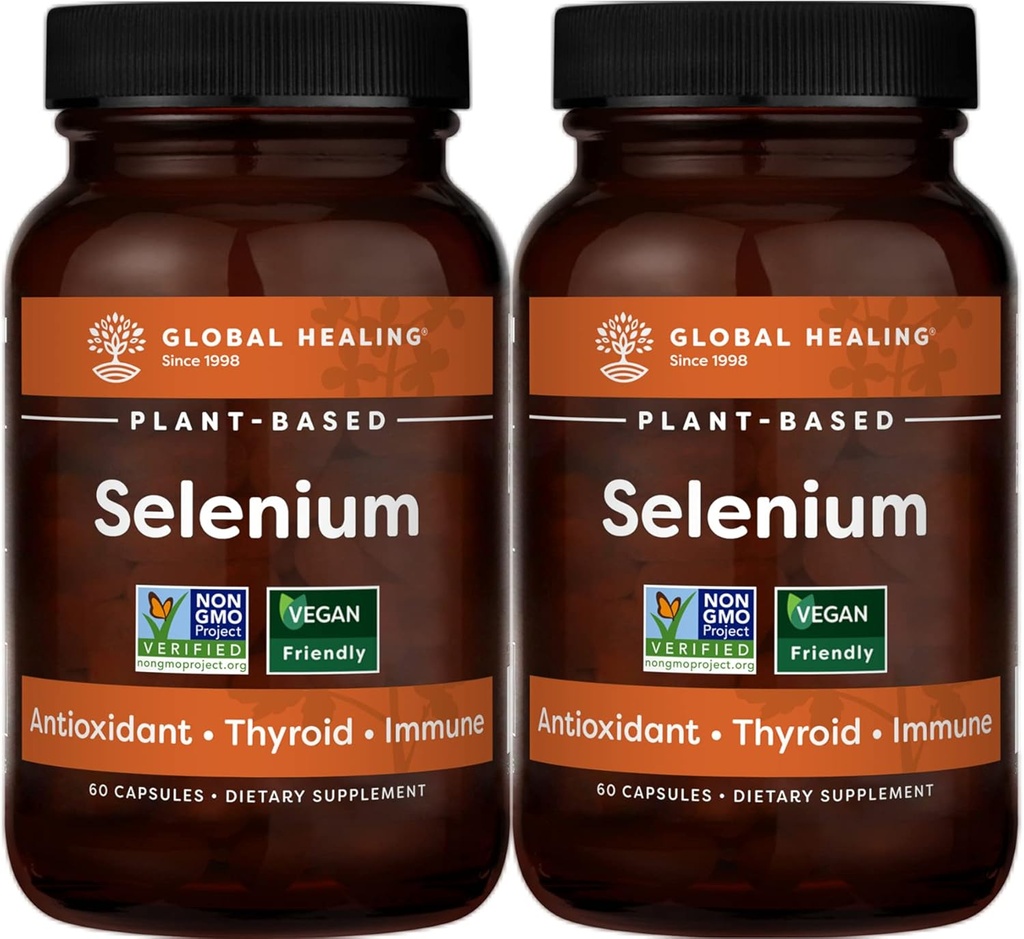 Globální léčebné centrum Selen 200mcg 2-Pack, čistý doplněk selenu s organickými složkami, antioxidanty pro štítné žlázy a imunitní zdraví pro muže a ženy - více než Selen 100 mcg (60 Kapsle)