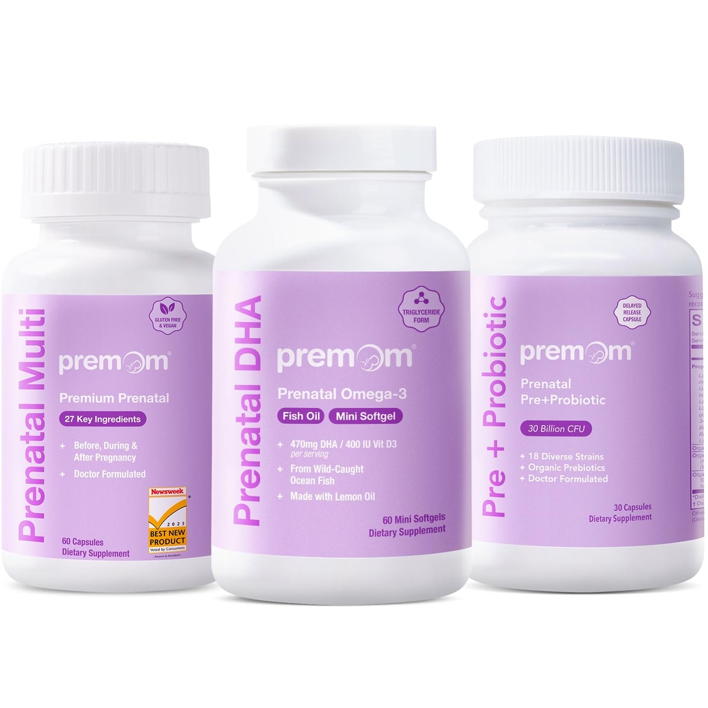 Premom Prenatal Probiotika + Prenatal DHA Fish Oil + Prenatal Formule Vitamin