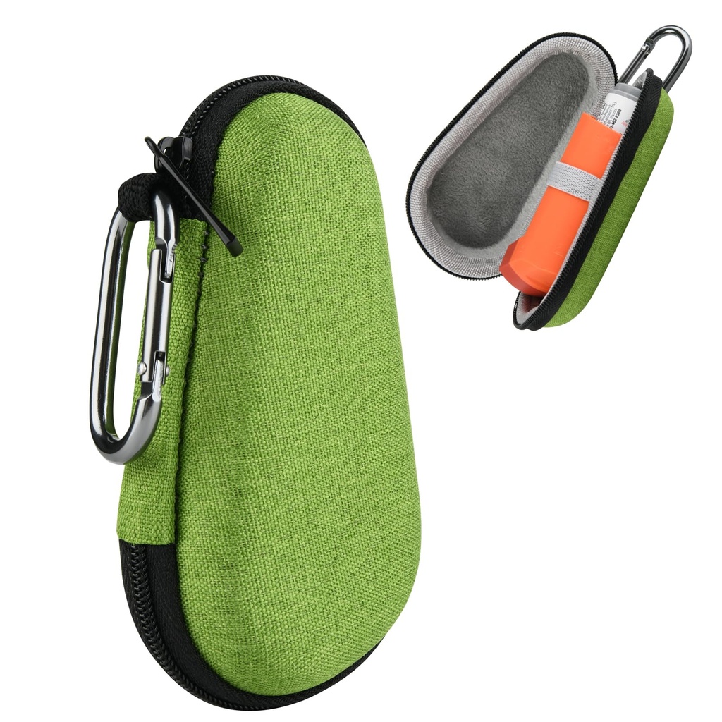 Beautyflier Asthma Inhaler Cestovní pouzdro, Přenosný zip nosič pouzdro pro Inhaler s Clip- On Carabiner, EVA Travel Handy Ochranný držák pro dospělé a děti, Inhaler není součástí balení (4IN, Zelená)