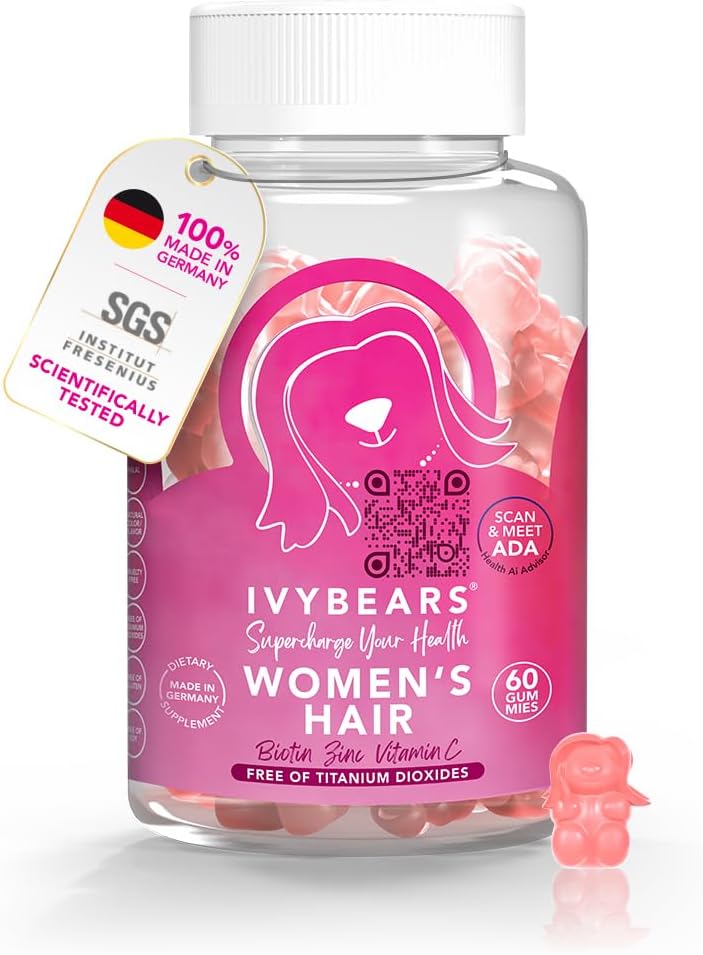 IvyBears Dámské vlasy Vitamin Gummies s komplexní Biotin, kolagen, kyselina listová, vitamín B7, a keratin pro vlasy, kůže a nehty - Vegan růst vlasů & 100% Vitamin Boost - 60 Počet, 1 měsíc Dodávka