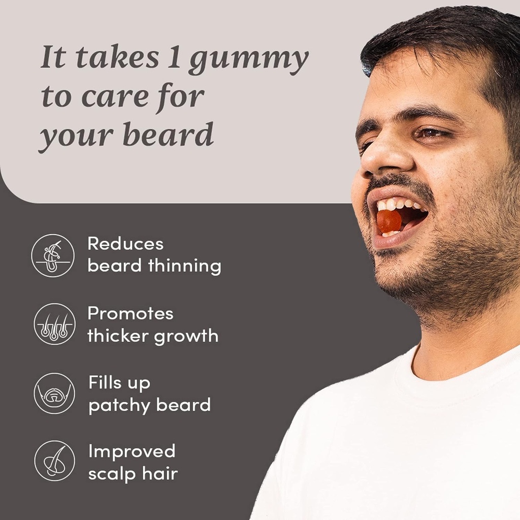 Beard Gummies for Men CLAS124; 30 Days Pack CLAS124; Silný Beard, Stimulates Beard Follicles & Zlepšuje Beard Density CLAS124; Biotin, D- aspartic Acid & Creatine CLAS124; Gelatin- Free, 100% Vegan
