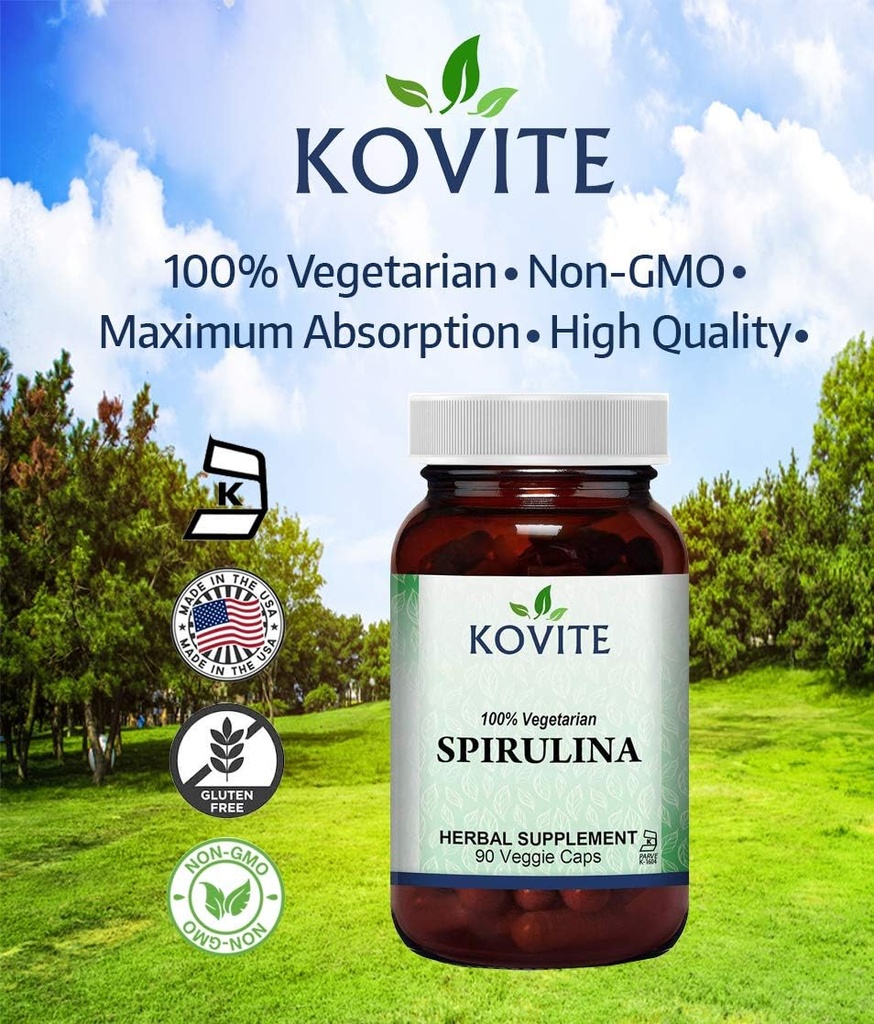 Spirulina Kapsle - 90 Zeleninové Kapsle - má 450 mg Organic Spirulina Powder - Kosher & Vegan