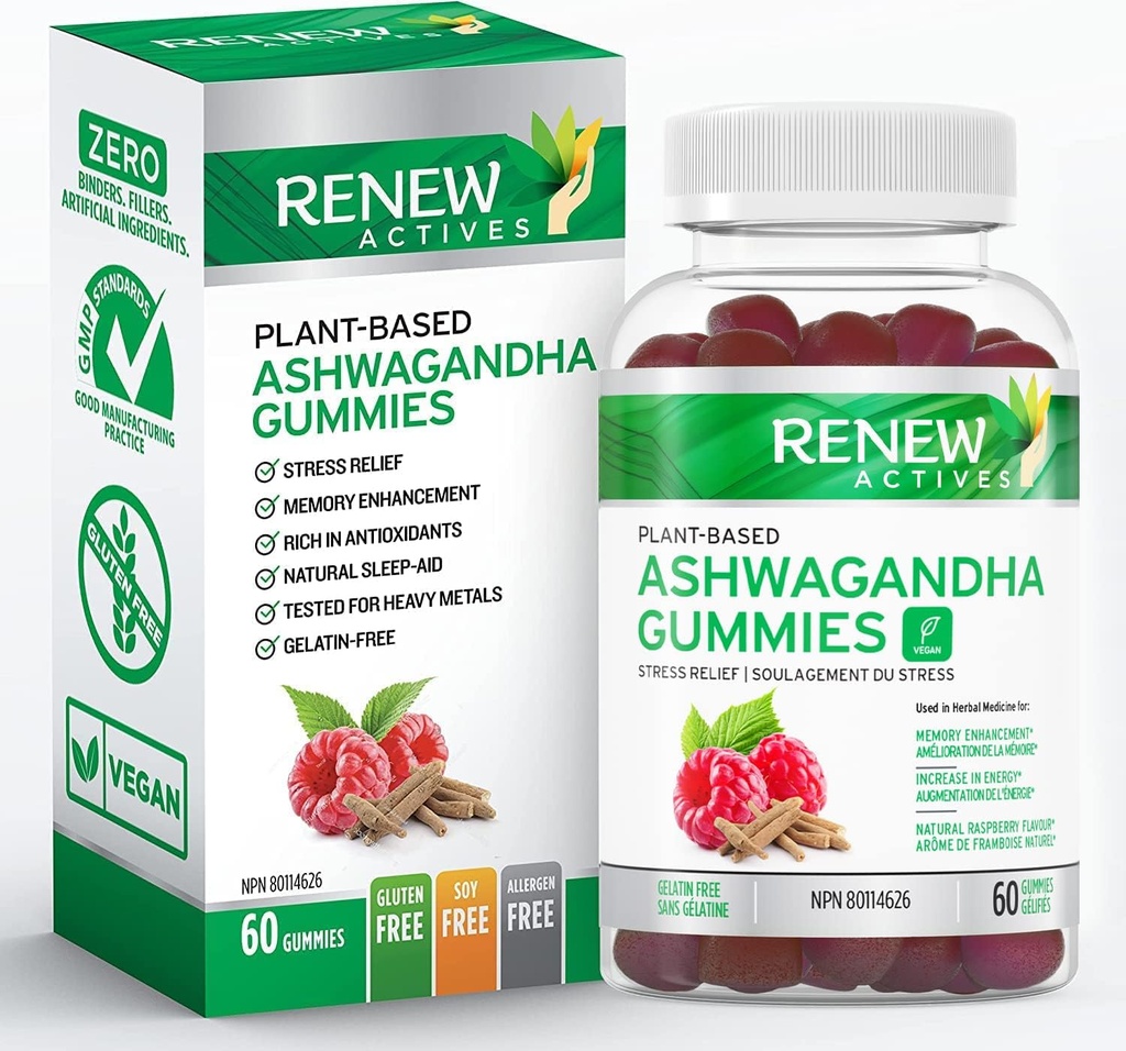 Reew Agents Ashwagandha 100MG per 4 Gummies - Paměť, Focus & Energy Boost - Tradičně používán jako omlazující tonikum - Vegan, Herbal Adaptogen - Made in Canada - 60 Gummies