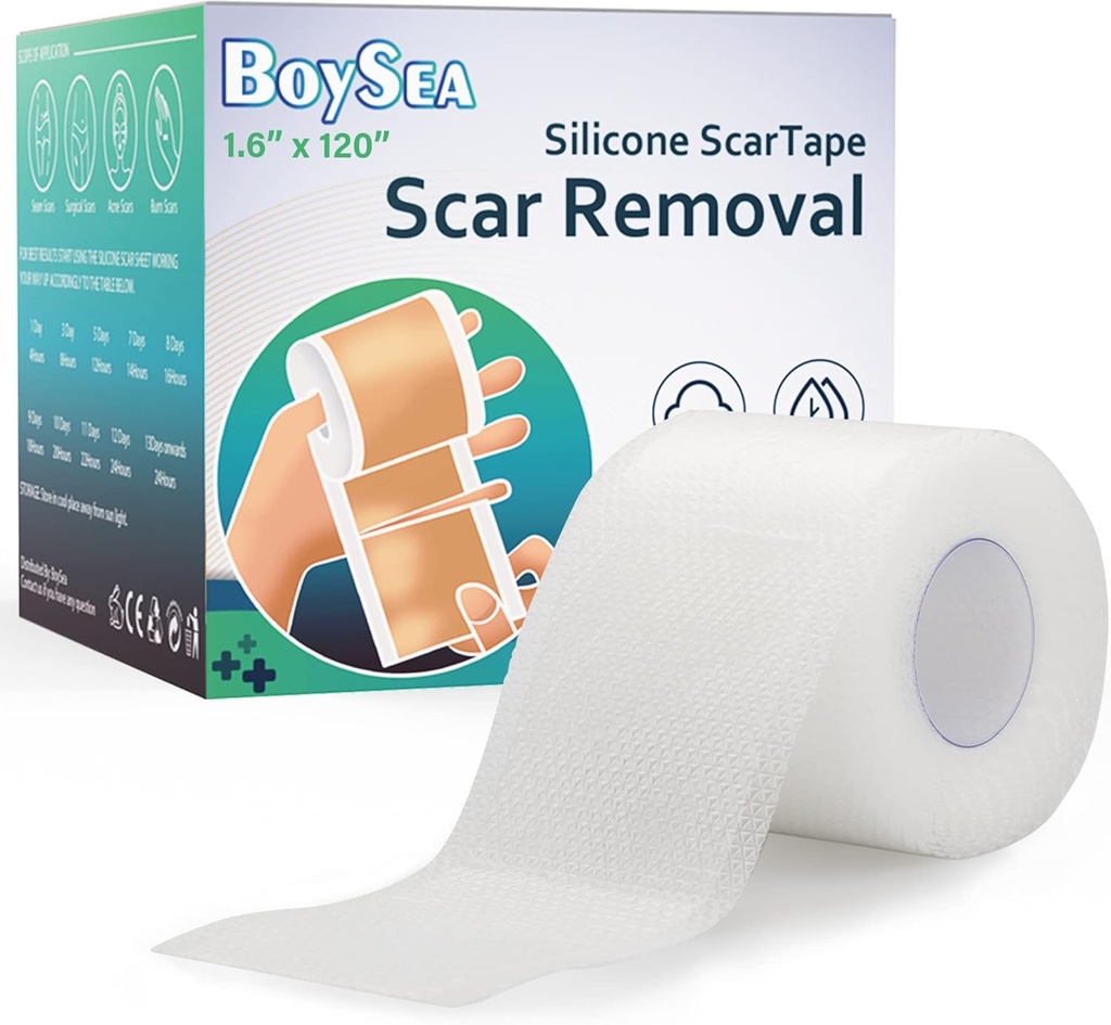 Boysea Silicone Scar Prostěradla (1.6 "x 120") Clear Silicone Scar Tape - Odstranění jizev - Opakované použití Jizvy pruhy pro keloid, C-Section, Burn, Chirurgické Jizvy