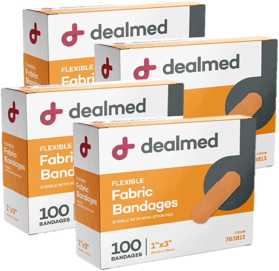 Dealmed Sterilní flexibilní adhezivní náplasti - 1x3 Inch - 100 / Box - 4 Boxy - Dýchací páska první pomoci - měkká náplň pro lékařské, nouzové kity a kliniku