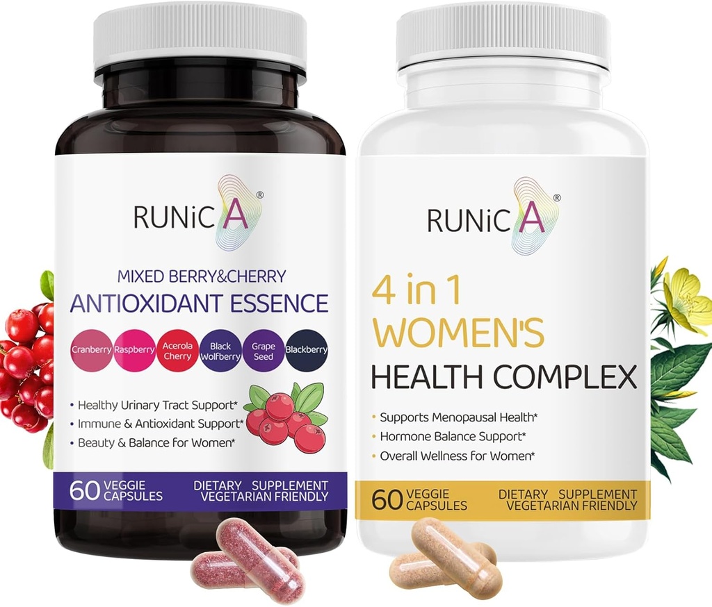 4 v 1 Ženy Menopauza Dodatek & Smíšené Berry Třešňové Antioxidanty Dodatek Bundle - Soy Isoflavones, Cranberry a více