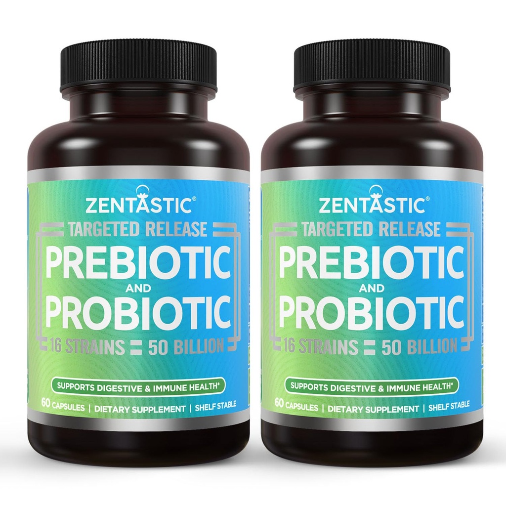 Zentastic Probiotika & Prebiotika Dodatek - 50 Miliardy CFU - pro muže a ženy imunitního a trávicího zdraví - 16 Strains - Odklad - 120 Zpožděné uvolnění Veggie Kapsle
