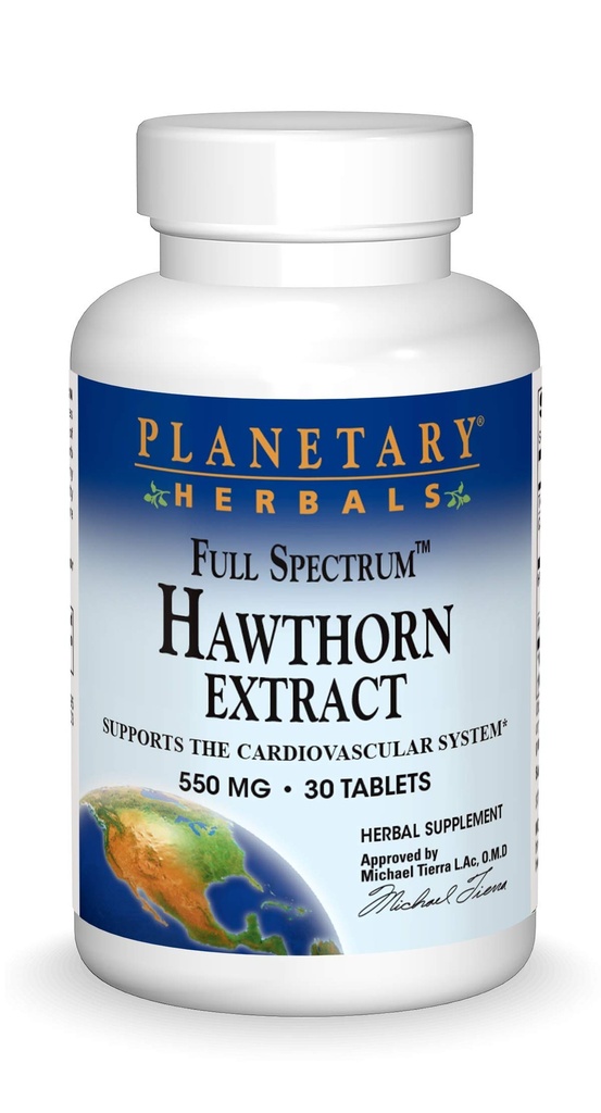 Planetární Herbals Full Spectrum Hawthorn Extract Tablety, 30 Počet