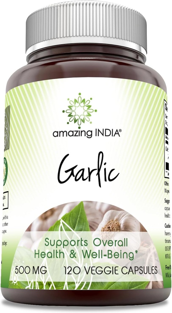 Amazing Indie Česnek 500 mg 120 Veggie Kapsle Dodatek 124; Non- GMO 124; Gluten- free