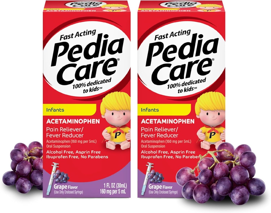 Kojenci Acetaminofen perorální suspenze tekutá, rychle působící Infant Pain Reliever / Horečka Reducer with Easy- to- Use Syringe, Nulový alkohol nebo Aspirin nebo Ibuprofen, Grape Flavor, 1 fl oz (2 balení)