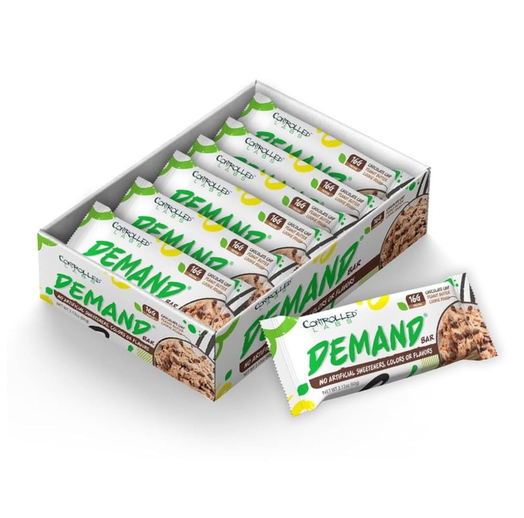 Controlled Labs Demand Protein Bars - 12 pack - 16g proteinu per Serving, Natural, High- Protein / Low- Carb Bar, 2.12 oz (Chocolate Chip / Peanut Butter / Cookie Dough)